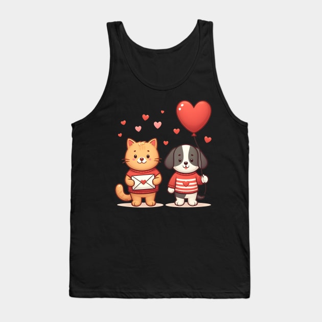 Mail is on the Way! Cat & Dog Deliver Valentine's Day Cheer Tank Top by Thewondercabinet28